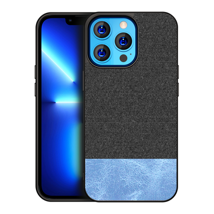 Soft fabric & Leather Hybrid Protective Case Cover for Apple iphone 13 Pro (Black,Blue)