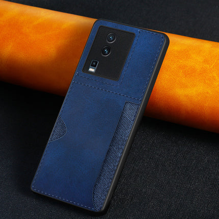 Mobizang Razor Wallet Back Case for IQOO Neo 7 (5G) | Slim PU Leather & Fabric Cover with Inbuilt Card Pocket (Blue)