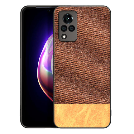 Soft Fabric & Leather Hybrid for Vivo V21  Back Cover, Shockproof Protection Slim Hard Back Case (Brown)