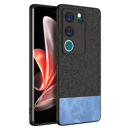 Mobizang Soft Fabric & Leather Hybrid Protective Back Cover for Vivo V29 (5G) / Vivo V29 Pro (5G) | Shockproof Slim Hard Anti Slip Back Case (Black::Blue)
