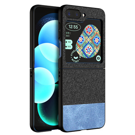 KAPA Soft Fabric & Leather Hybrid Protective Back Cover for Samsung Galaxy Z Flip 5 | Shockproof Slim Hard Anti Slip Back Case (Black , Blue)