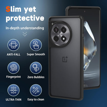 Mobizang Shield Frosted Acrylic Back Shock Proof Case Cover for OnePlus 12 (Black)