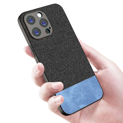 Mobizang Soft Fabric & Leather Hybrid Protective Back Cover for Apple iPhone 15 Pro | Shockproof Slim Hard Anti Slip Back Case (Black::Blue)