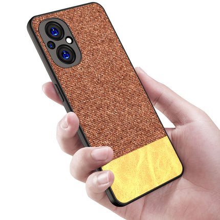 Soft Fabric & Leather Hybrid Protective Back Case Cover for Oppo F21 PRO (5G) (Brown)