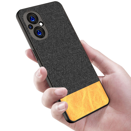 Soft Fabric & Leather Hybrid Protective Back Case Cover for Oppo F21 PRO (5G) (Black , Brown)