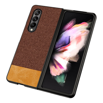 Soft Fabric & Leather Hybrid Protective Case Cover for Samsung Galaxy Z Fold 3 (Brown)