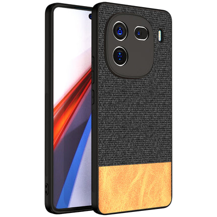 Mobizang Soft Fabric & Leather Hybrid Protective Back Cover for Iqoo 12 (5G) | Shockproof Slim Hard Anti Slip Back Case (Black , Brown)
