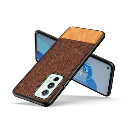 Soft Fabric & Leather Hybrid for OnePlus 9RT  Back Cover, Shockproof Protection Slim Hard Back Case (Brown)