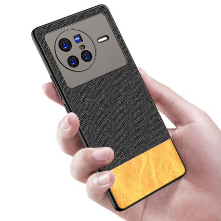 Soft Fabric & Leather Hybrid Protective Back Case Cover for Vivo X80 (Black , Brown)