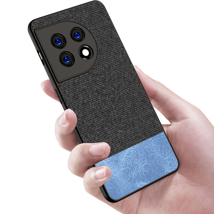 Mobizang Soft Fabric & Leather Hybrid for OnePlus 11 Back Cover | Shockproof Hybrid Slim Hard Anti Slip Back Case (Black, Blue)