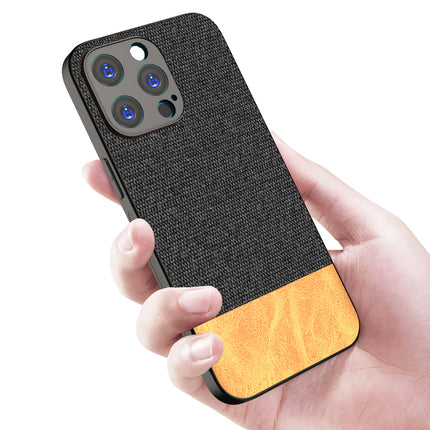 Mobizang Soft Fabric & Leather Hybrid Protective Back Cover for Apple iPhone 15 Pro | Shockproof Slim Hard Anti Slip Back Case (Black::Brown)
