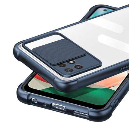 Slider Back Cover for Samsung Galaxy F42 (5G) / A22 (5G), [Military Grade Protection] Shockproof Slim Clear Camera Shield Bumper Back Case (Blue)