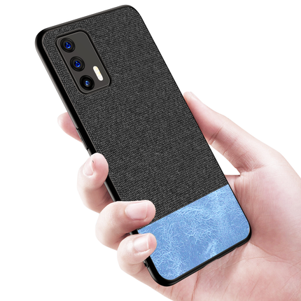Soft Fabric & Leather Hybrid Protective Case Cover for Realme GT (5G) (Black,Blue)