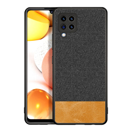 Soft Fabric & Leather Hybrid for Samsung Galaxy M42 (5G) Back Cover, Shockproof Protection Slim Hard Back Case (Black,Brown)