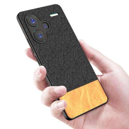 Mobizang Soft Fabric & Leather Hybrid Protective Back Cover for Redmi Note 13 PRO PLUS | Shockproof Slim Hard Anti Slip Back Case (Black , Brown)