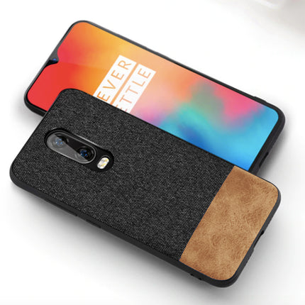 Soft Fabric & Leather Hybrid Protective Case Cover for OnePlus 6T / One Plus 6T (Black,Brown)