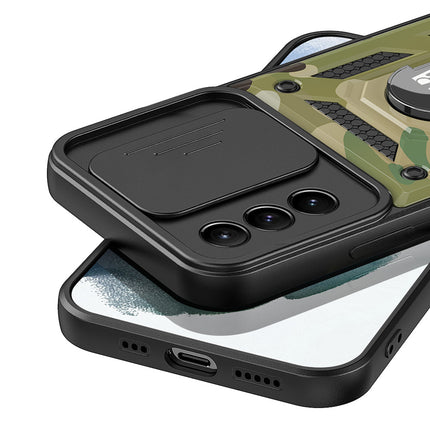 Tank Back Cover for Samsung Galaxy S21 Ultra , Inbuilt Ring + Slider [Military Grade Protection] Shockproof Lens Protection Case (Green)