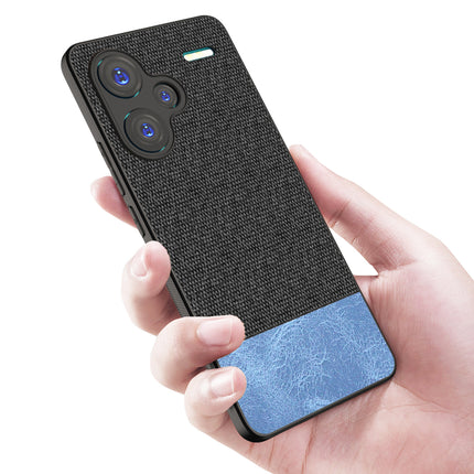 Mobizang Soft Fabric & Leather Hybrid Protective Back Cover for Redmi Note 13 PRO PLUS | Shockproof Slim Hard Anti Slip Back Case (Black , Blue)