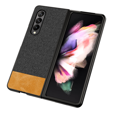 Soft Fabric & Leather Hybrid Protective Case Cover for Samsung Galaxy Z Fold 3 (Black,Brown)