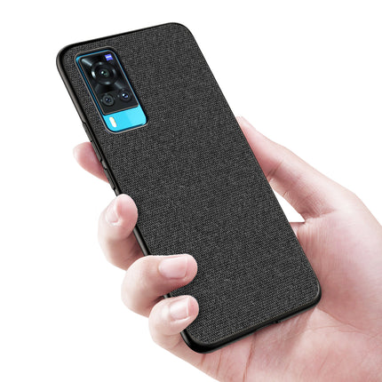 Soft Fabric Hybrid for Vivo X60 Back Cover, Shockproof Protection Slim Hard Back Case (Black)