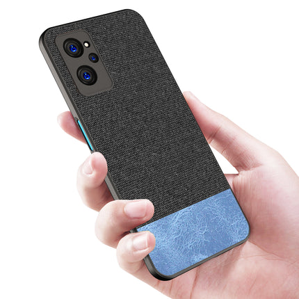 Soft Fabric & Leather Hybrid Protective Case Cover for Realme 9i (Black ,Blue)