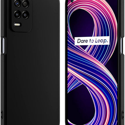Matte Lens Protective Back Cover for Realme 8 (5G) , Slim Silicone with Soft Lining Shockproof Flexible Full Body Bumper Case , Black