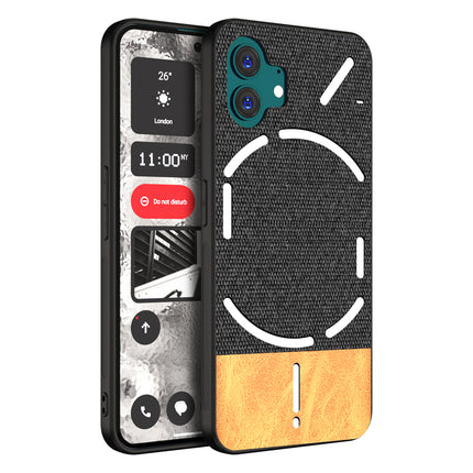 Mobizang Soft Fabric & Leather Hybrid Protective Back Cover for Nothing Phone 2 | Shockproof Slim Hard Anti Slip Back Case (Black::Brown)