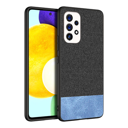 Soft Fabric & Leather Hybrid for Samsung Galaxy A53 (5G) Back Cover, Shockproof Protection Slim Hard Back Case (Black ,Blue)
