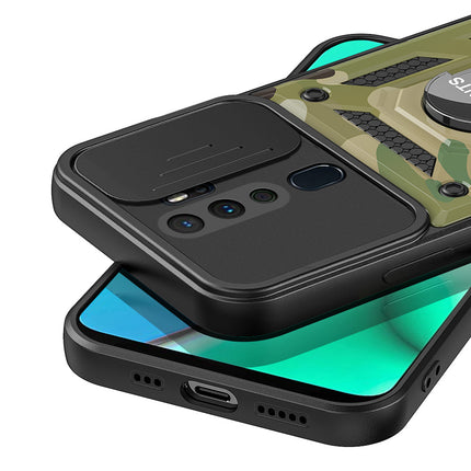 Tank Back Cover for Oppo A9 (2020) , Inbuilt Ring & Slider [Military Grade Protection] Shockproof Lens Protection Case (Green)