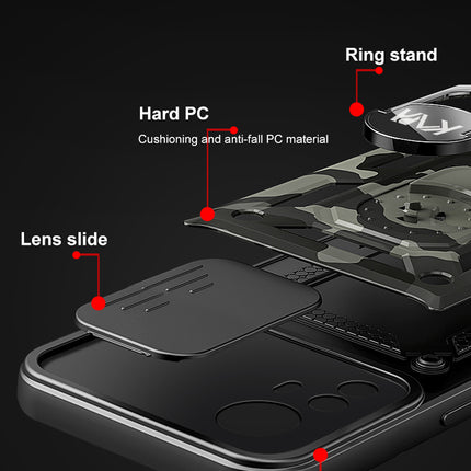 Tank Back Cover for Xiaomi 12 PRO (5G) , Inbuilt Ring + Slider Shockproof Lens  Protection Case (Black)