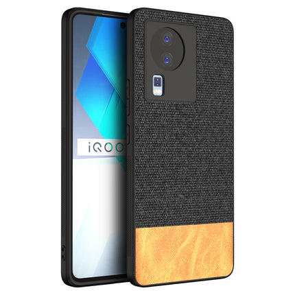 Mobizang Soft Fabric & Leather Hybrid for Vivo IQOO Neo 7 (5G) Back Cover | Shockproof Hybrid Slim Hard Anti Slip Back Case (Black, Brown)