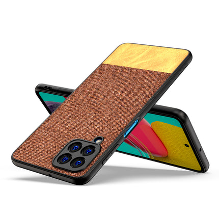 Soft Fabric & Leather Hybrid Protective Back Case Cover for Samsung Galaxy M53 (5G) (Brown)