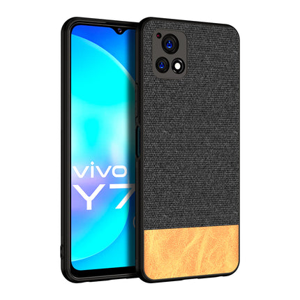 Soft Fabric & Leather Hybrid Protective Case Cover for Vivo Y72 (5G) (Black,Brown)