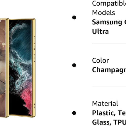 Mobizang 9H Glass Back Case for Samsung Galaxy S24 Ultra | Ultra Thin Full Body Protection Folding Hard Back Cover (Champagne)