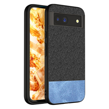 Mobizang Soft Fabric & Leather Hybrid Protective Back Cover for Google Pixel 8A | Shockproof Slim Hard Anti Slip Back Case (Black , Blue)