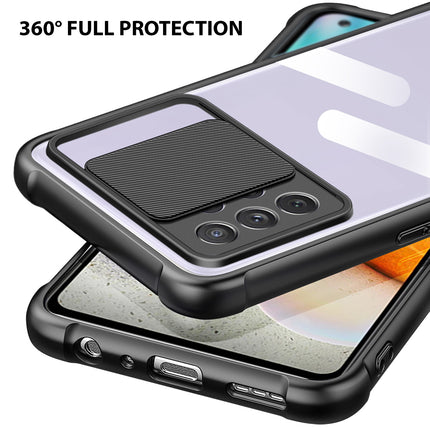 Slider Back Cover for Samsung Galaxy M32 (5G), [Military Grade Protection] Shockproof Slim Clear Camera Shield Bumper Back Case (Black)