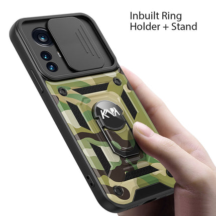 Tank Back Cover for Xiaomi 12 PRO (5G) , Inbuilt Ring + Slider Shockproof Lens  Protection Case (Green)