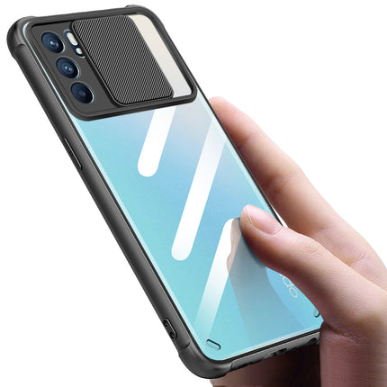 Slider Back Cover for Oppo Reno 6 (5G) , [Military Grade Protection] Shockproof Slim Clear Camera Shield Bumper Back Case (Black)
