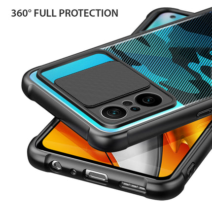 Camo Slider Back Cover for Xiaomi Mi 11X / MI 11X PRO , [Military Grade Protection] Shockproof Slim Clear Camera Shield Bumper Back Case (Black)