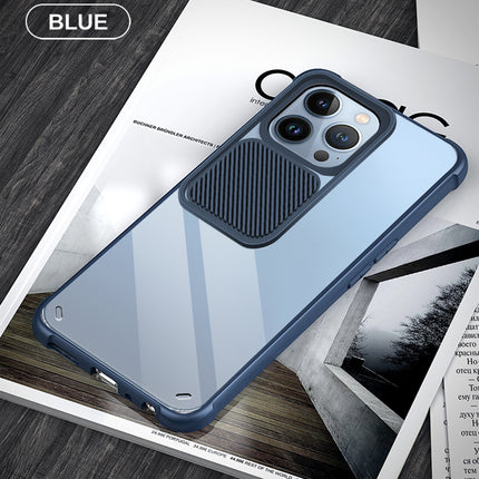 Slider Back Cover for Apple iPhone 13 Pro , [Military Grade Protection] Shockproof Slim Clear Camera Shield Bumper Back Case (Blue)