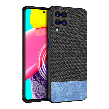 Soft Fabric & Leather Hybrid Protective Back Case Cover for Samsung Galaxy M53 (5G) (Black , Blue)