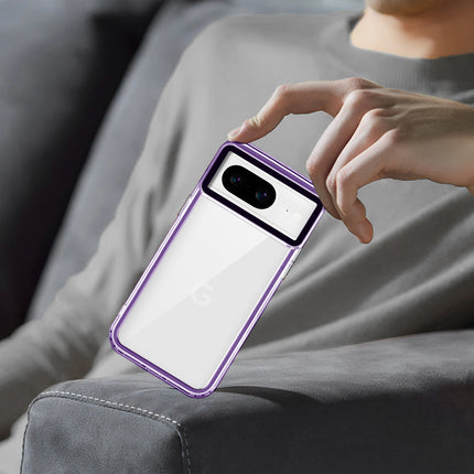 Mobizang Warrior Acrylic Clear Back Cover For Google Pixel 8 | Slim Shockproof [Military Grade Protection] Hybrid Bumper Case (Purple Sides)