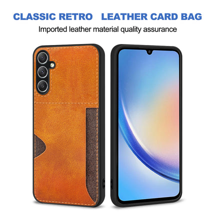 Mobizang Razor Wallet Back Case for Samsung Galaxy A34 (5G) | Slim PU Leather & Fabric Cover with Inbuilt Card Pocket (Brown)