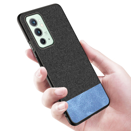 Soft Fabric & Leather Hybrid for OnePlus 9RT  Back Cover, Shockproof Protection Slim Hard Back Case (Black ,Blue)