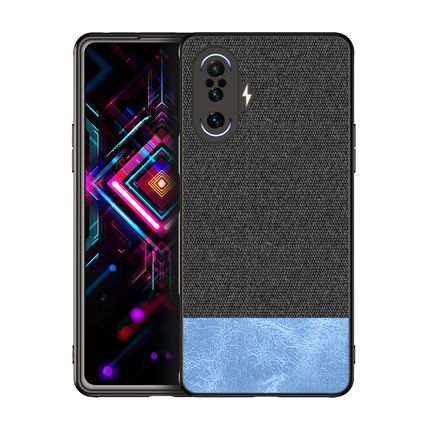 Soft Fabric & Leather Hybrid Protective Case Cover for Poco F3 GT (Black,Blue)