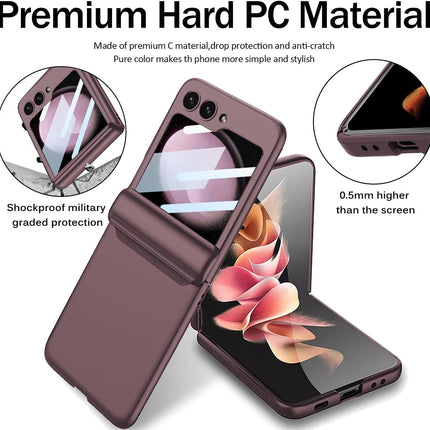 Mobizang Ultra Thin Back Cover for Galaxy Z Flip5 / Z Flip 5 | Magnetic Hinge Protection and Inbuilt Glass Window Protection (Wine Red)