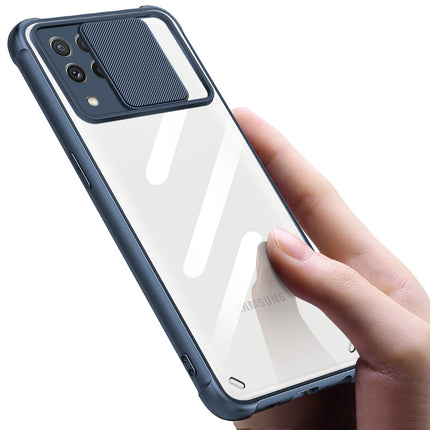 Slider Back Cover for Samsung Galaxy A22 4G , [Military Grade Protection] Shockproof Slim Clear Camera Shield Bumper Back Case (Blue)