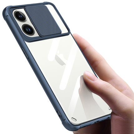 Slider Back Cover for Apple iPhone 13 Pro Max , [Military Grade Protection] Shockproof Slim Clear Camera Shield Bumper Back Case (Blue)