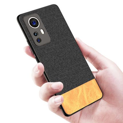 Soft Fabric & Leather Hybrid Protective Back Case Cover for Xiaomi 12 PRO (5G) (Black , Brown)