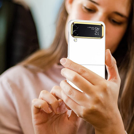 Mobizang Ultra Thin Back Case for Samsung Galaxy Z Flip4, Inbuilt Camera Protecting Ring Back Cover, White